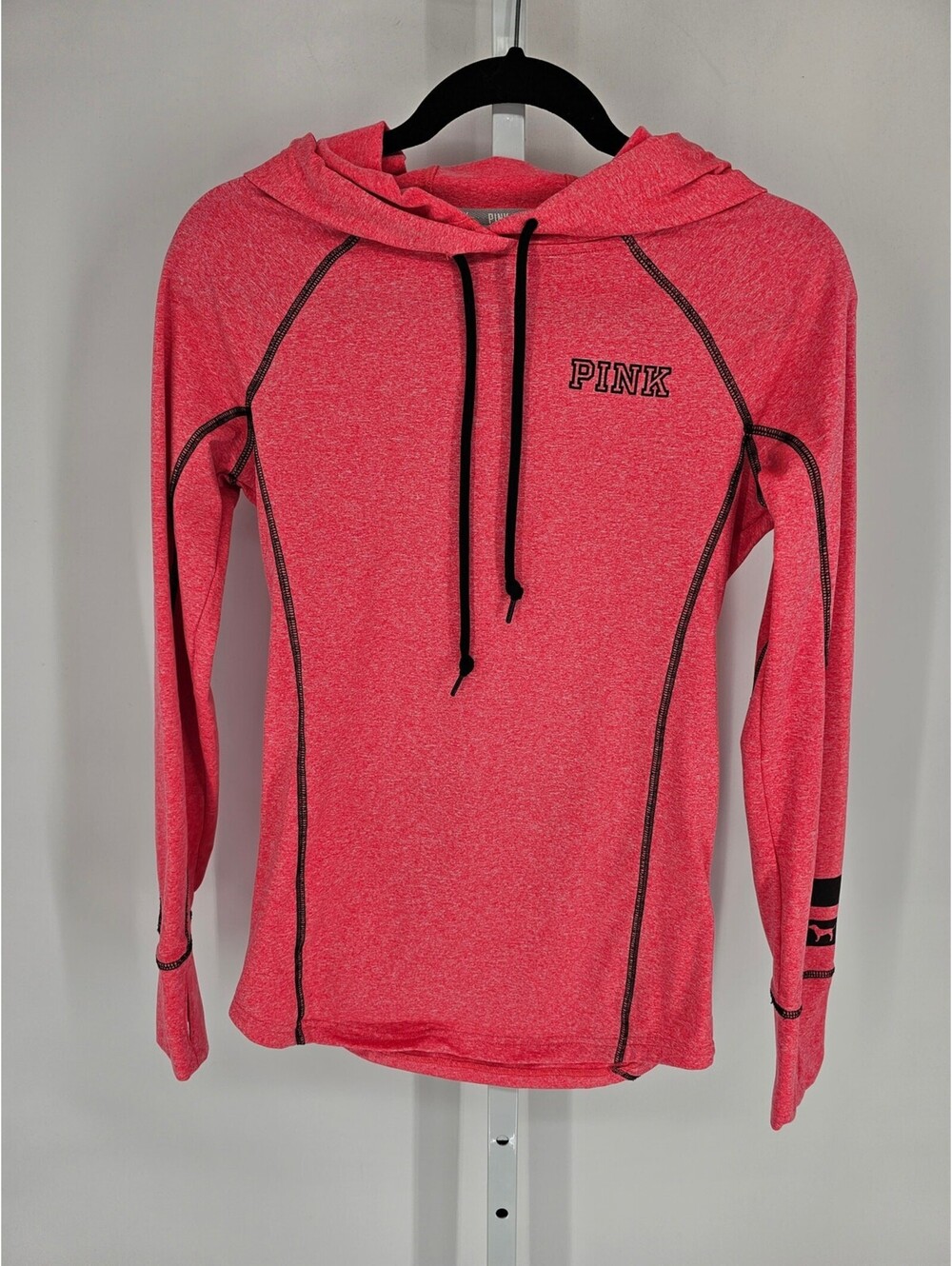 Pink by Victorias Secret Sz XS Pullover Hoodie Fitted Bright Pink Athletic